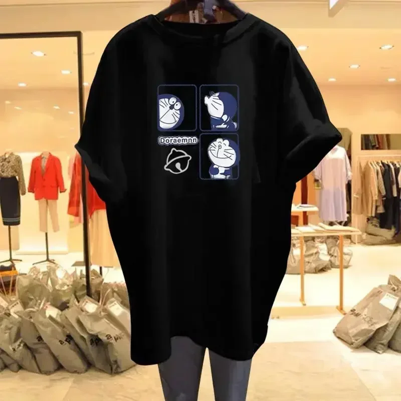 Doraemon cartoon Cotton summer new T-shirt fashion women T-shirt girl white black Short sleeve