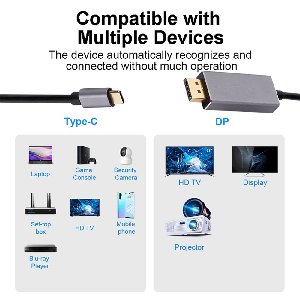 맥북 프로 삼성 S21 화웨이용 디스플레이 포트 케이블 DP USB C 3.1, 디스플레이 포트 1.4 케이블, 썬더볼트 3 에서 8K DP