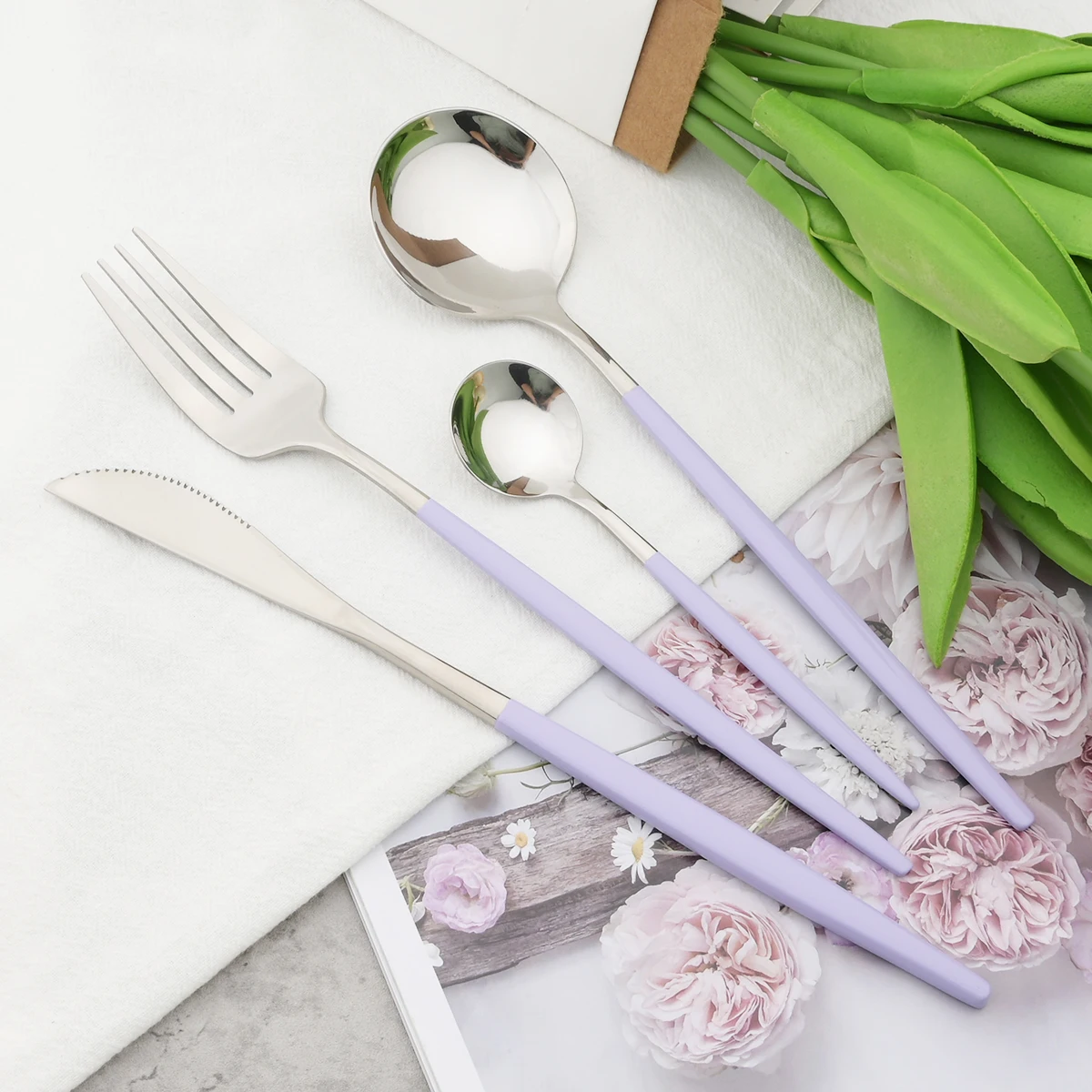 New Purple Dinnerware Set Knife Fork Tea Spoon Cutlery Set Stainless Steel Silverware Western Kitchen Dinner Tableware Flatware