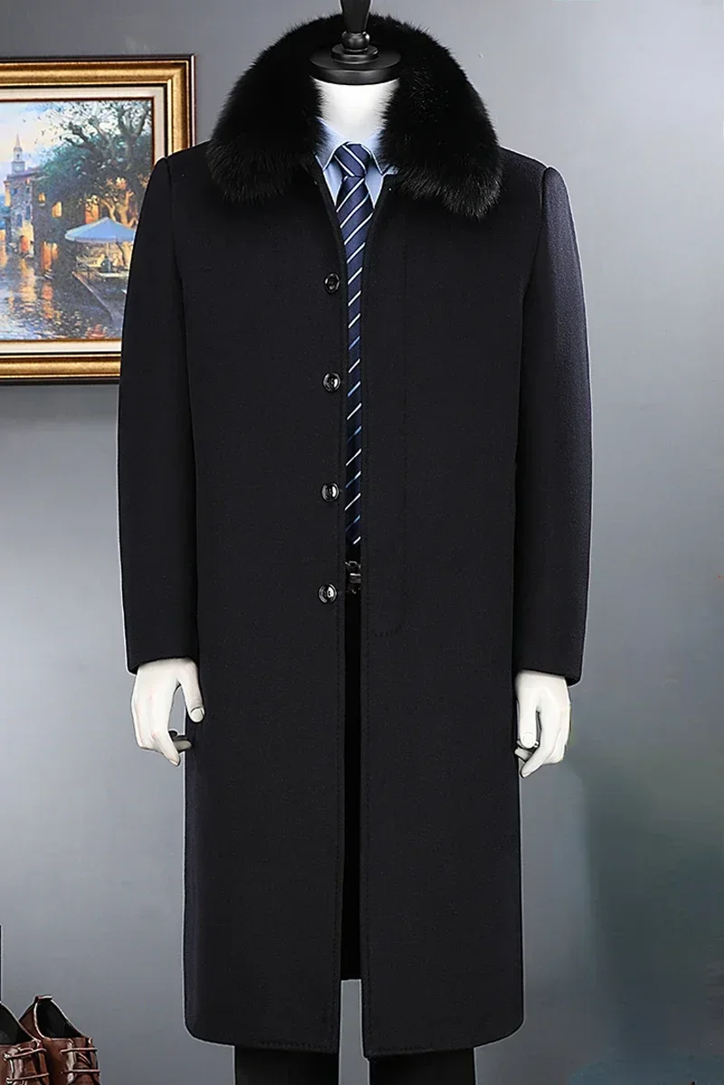 Thick Extra Long Coat Men's Winter Cashmere Coat Men Down Inner Warm Woolen Jacket Male Trenchcoat Man Clothes Abrigos Hombre FC 6