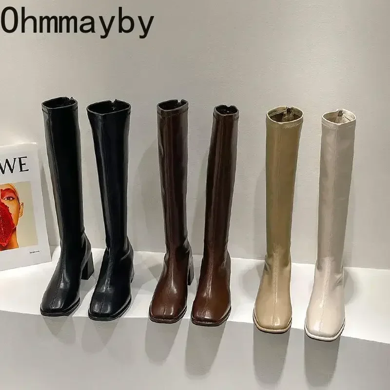 Slim Woman High Boots Fashion Women Knee-High Boots High Heel Women's Shoes Winter Soft Leather Long women knee boots