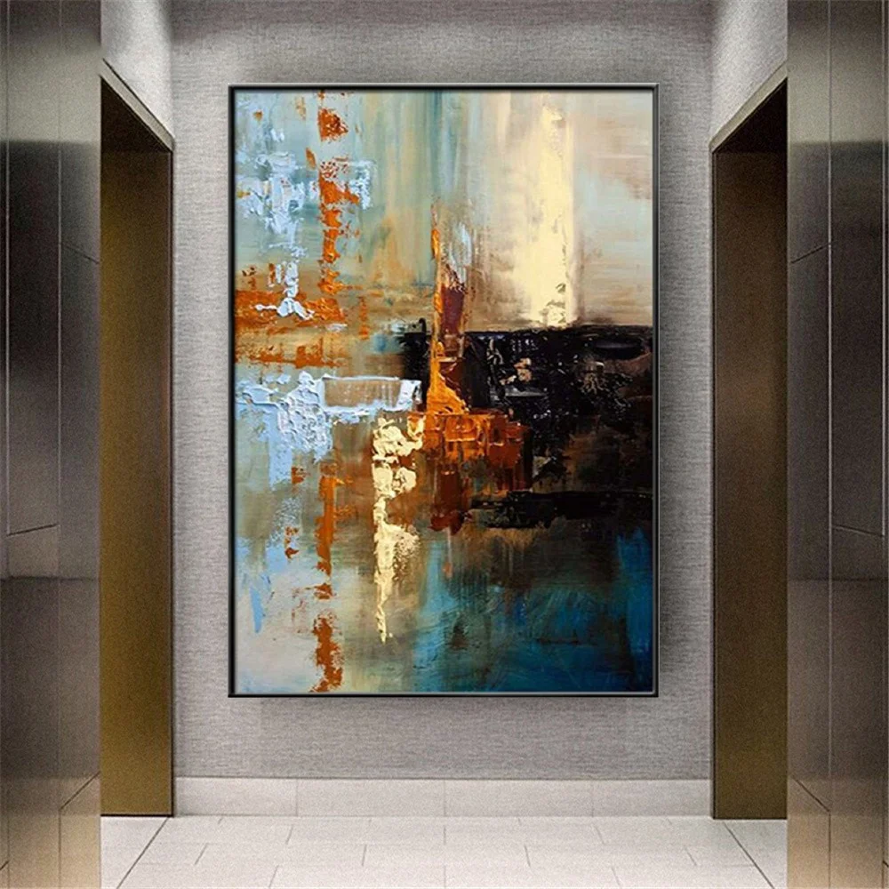 

100% Handmade Oil Painting On Canvas European Style Wall Pictures For Living Room Decor Pendant Mural Hallway Blue Gold Texture