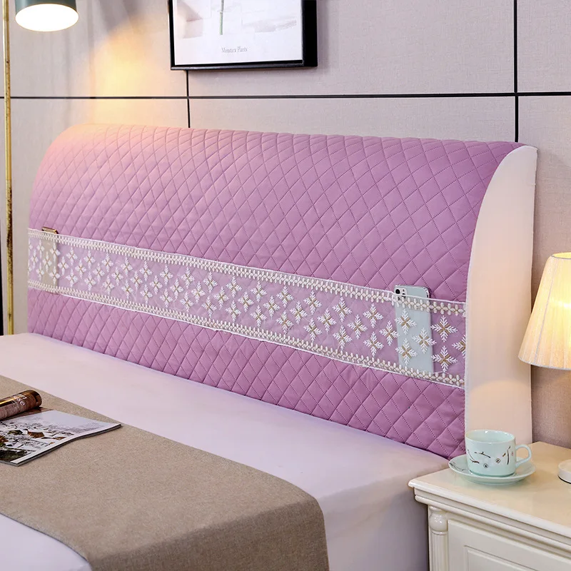 Full Coverage Headboard Cover Soft Coverage Headboard Cover, Elastic Backrest Cover Cotton Clip Grid Bed
