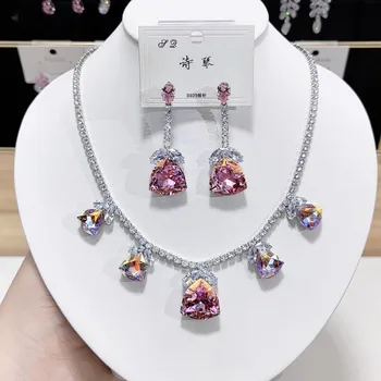 Women Luxury Tulip Zircon Necklace And Earring Set New Fashion Jewelry Set 1