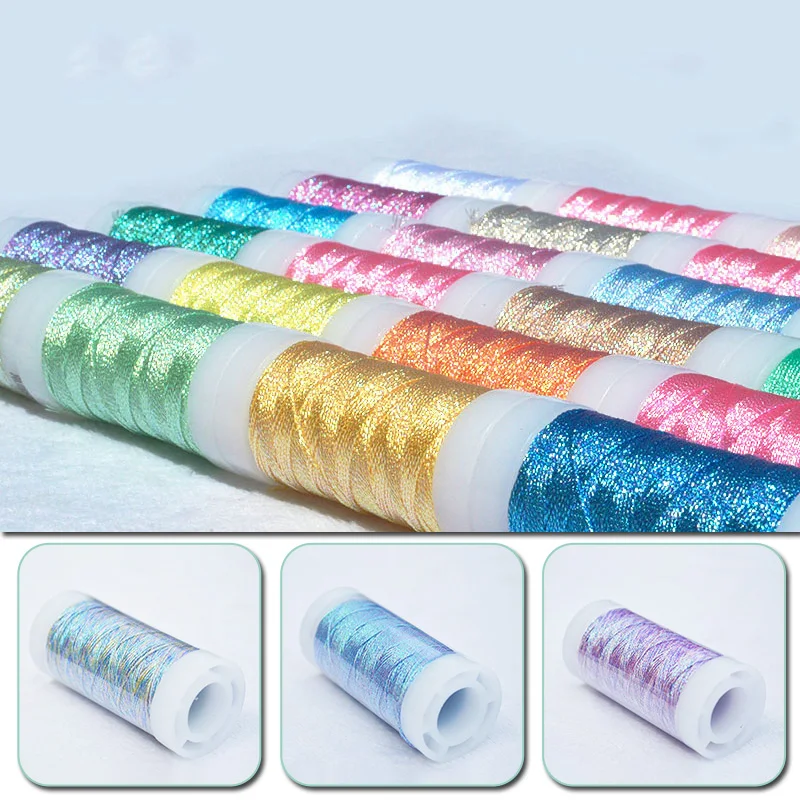 1 Roll Sewing Thread Glitter Cross Stitch Yarn Sewing Thread Woven Embroidery Threads Knitting Silk Line Textile Metallic Yarn