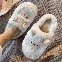 Women Lovely Sheep Fluffy Slippers Men Fashion Animals Non-slip Plush Slides Lovers Soft Warm Cartoon House Shoes For Winter - Image 5