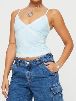 Women Camisole Sleeveless Tops V-neck Backless Lace Trim Fit Summer Vest for Party Club 4