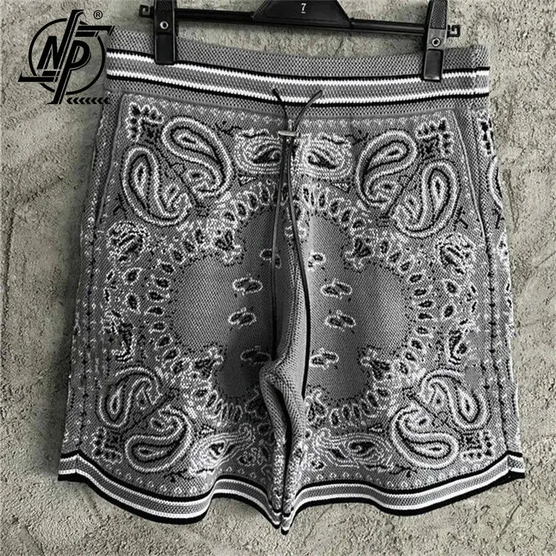

Gray Vintage Paisley Print Men Shorts Cashmere Knitted Shorts 2023 High Quality Embroidered Men Sweatpant Social Club Outfits