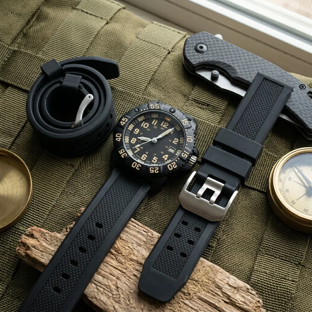 Black Silicone Diving Sport Watch Strap with Stainless Steel Buckle, 23mm