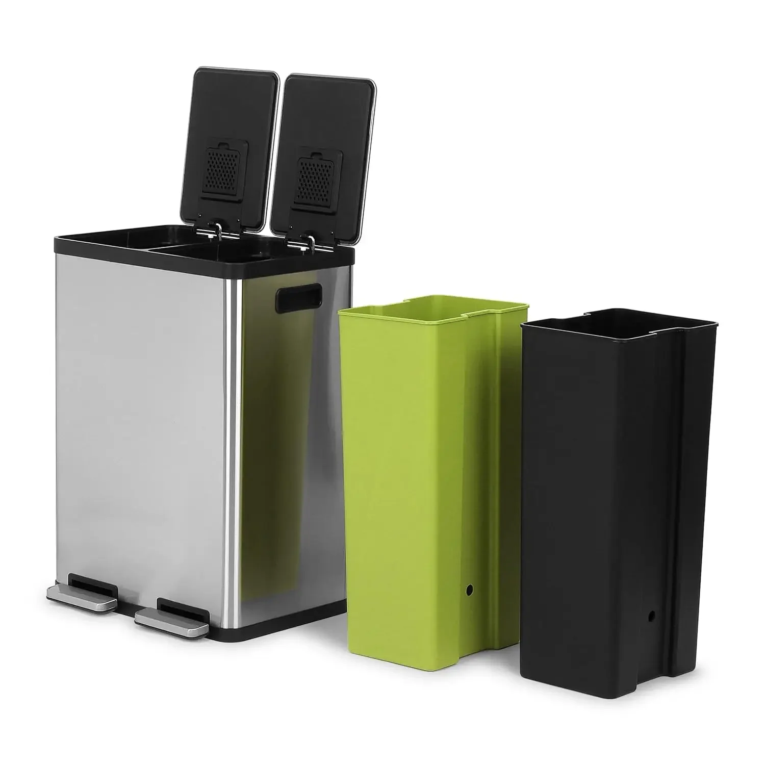 60 Liter / 16 Gallon Rectangular Hands-Free Dual Compartment Recycling Kitchen Step Trash Can with Soft-Close Lid, Brushed Stain 4