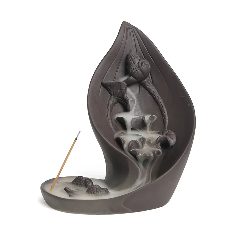 مبخرة طينية أرجوانية إبداعية ، ورقة اللوتس ونمط ال...