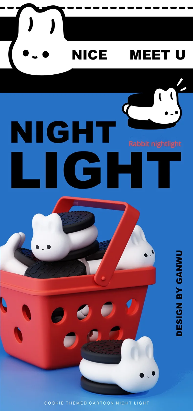 USB Rechargeable Timer Switch LED Night Light Cute Biscuit Rabbit Lamp For Kids Bedroom Dimming Table Pat Lamps Birthday Gift