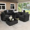 8 Pieces Patio Furniture Set with 44" Propane Gas Fire Pit Table, Outdoor Sectional Wicker Conversation Sofa with Coffee Table 1