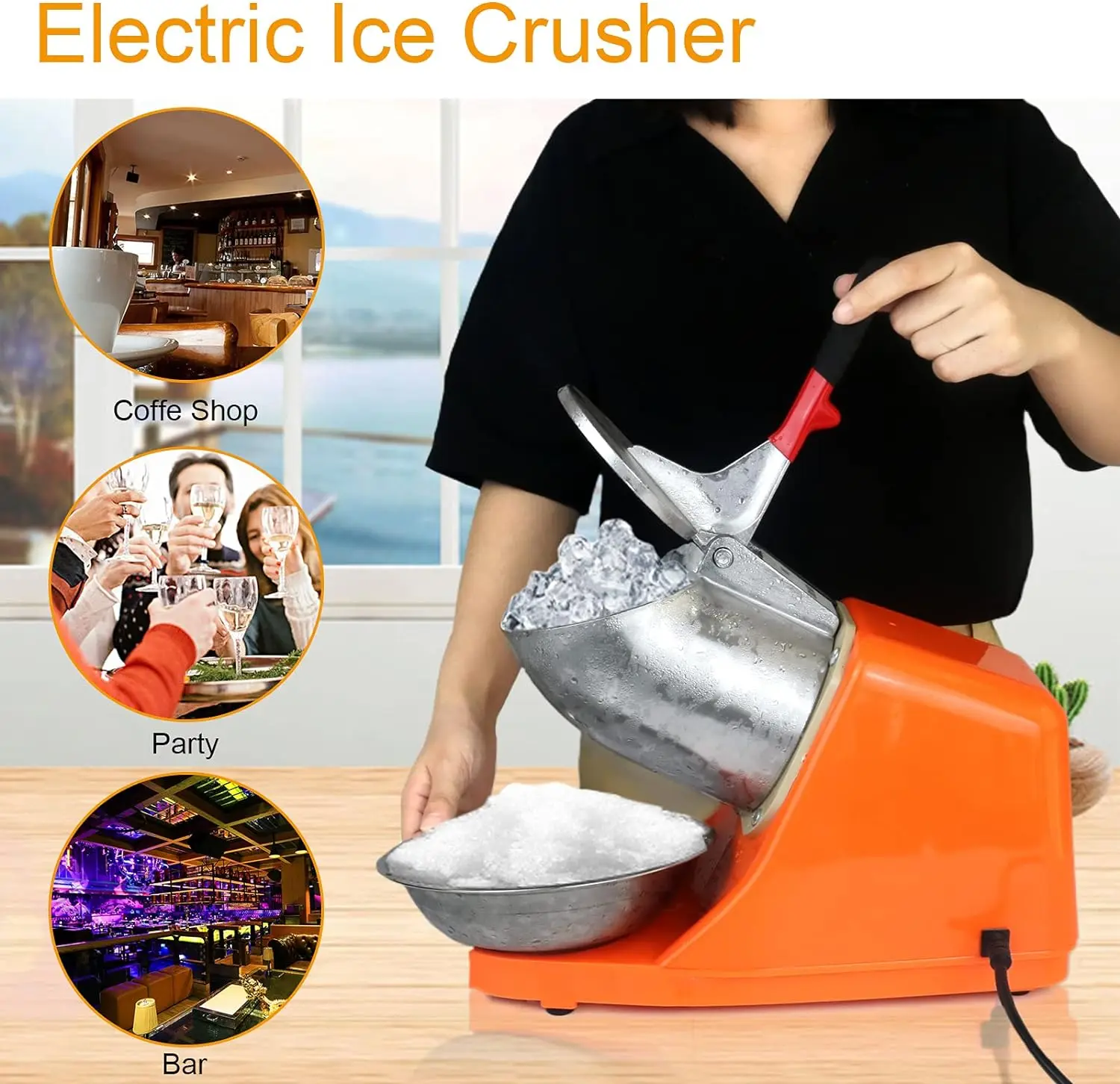 

Crusher with Dual Blades,300W Ice Shaver Machine (176lbs/80kg Per Hour,2200rpm) with Cover and Bowl 110V Snow Cone Maker for S