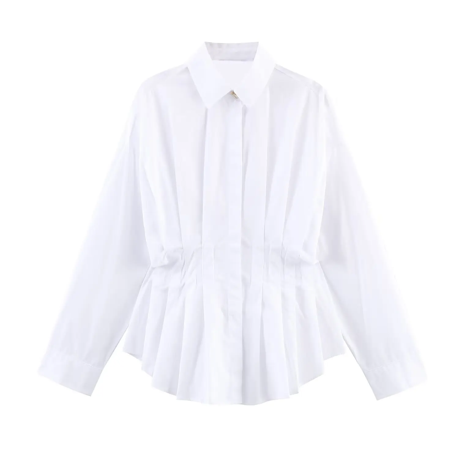 Women French Style Elegant Pleated Shirt Pullover Female Solid Shirt Chic Sexy Casual Spring Autumn Blouse Lady Shirt Streetwear