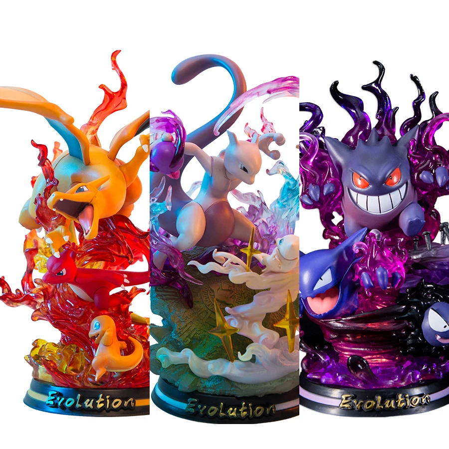 Pokemon Series Gk Pokemon Mfc Charizard Mewtwo Gengar Evolution Group Scene Può Essere Illuminato Figura Giocattoli Di Modello