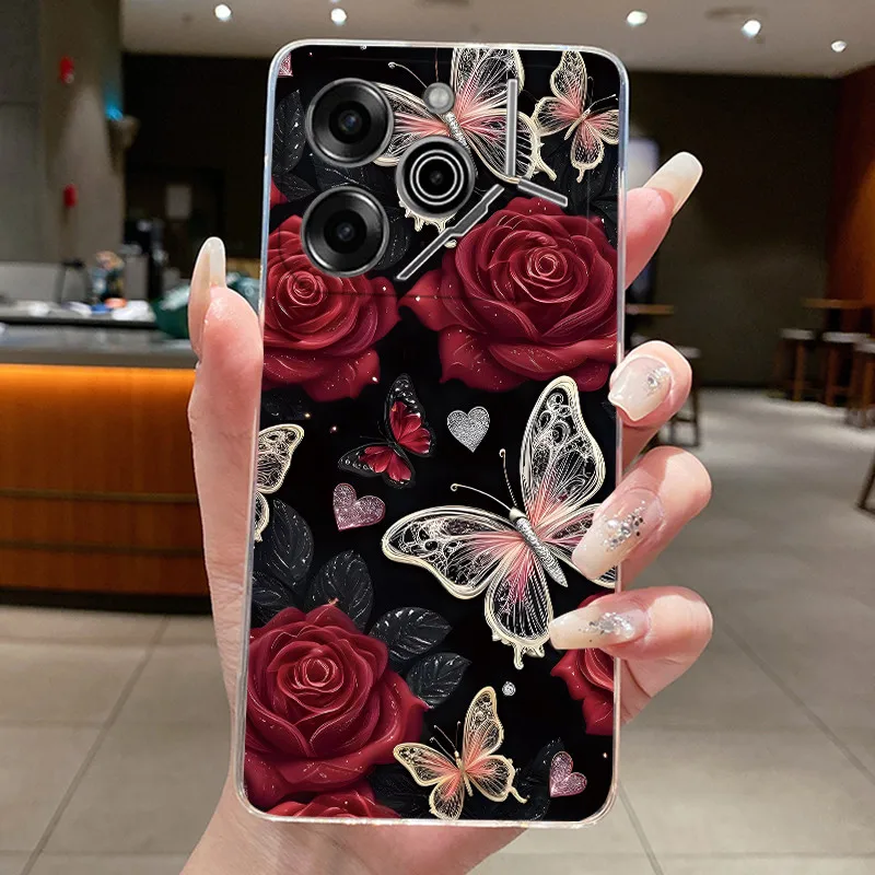 Luxury Butterfly Flowers Transparent Soft TPU Phone Case