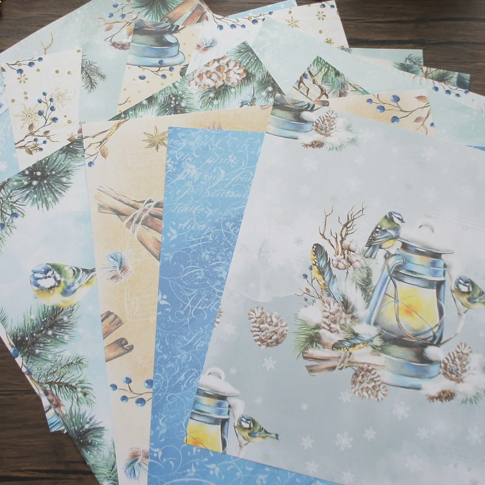 

24 Sheets 12inch Christmas Sparrow and Pinecone Theme Craft Paper Scrapbooking Creative Paper DIY Handmade Gift Use