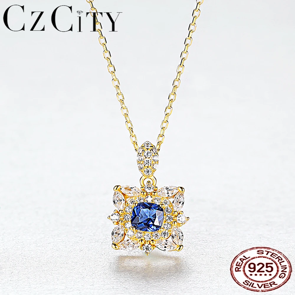Charms Topaz Pendant Necklaces for Women Wedding Engagement Fine   Sterling Silver CZ Flower Kolye_voghion.com