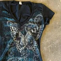 Harajuku fée recadrée papillon impression t-shirts Vintage Grunge haut femmes été Y2k esthétique décontracté culture t-shirts 3