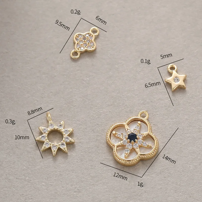 diy jewelry 14K gold inlaid zircon shell four-leaf clover star sun pendant handmade bracelet necklace earrings accessories