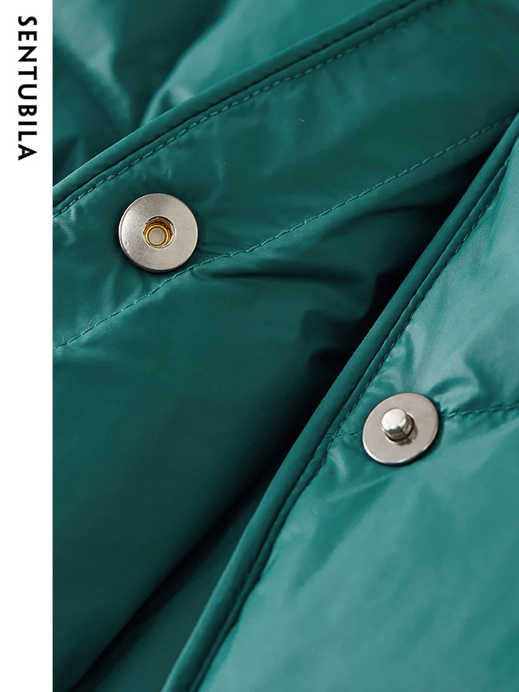 SENTUBILA Autumn Winter 90 White Duck Down Warm Down Jacket Women 2023 Casual Single Breasted Lightweight Crop Jacket W34Y50153