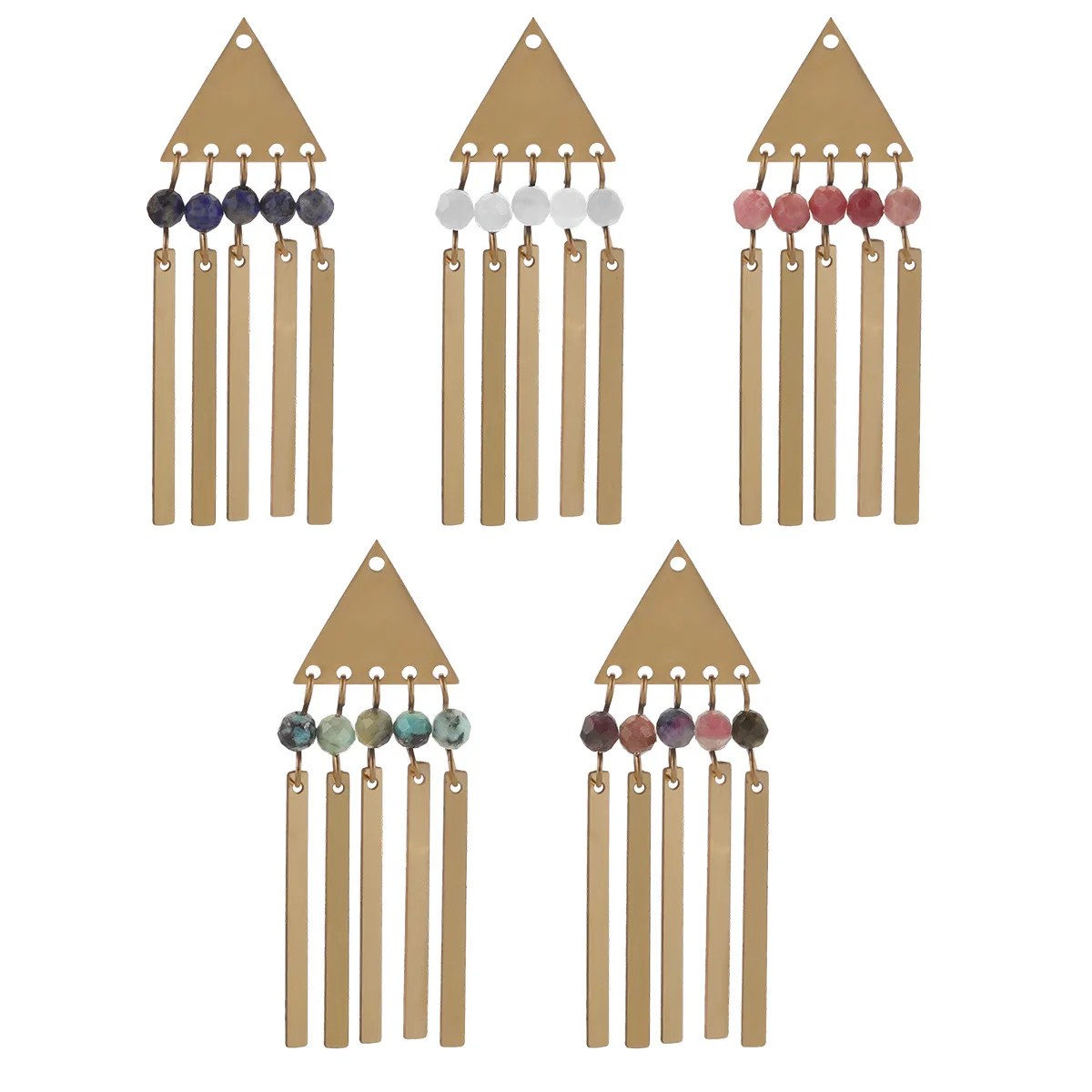 Stainless Steel Bohemian Style Triangle Natural Stone Long Pendant DIY Necklace Earrings Jewelry 1