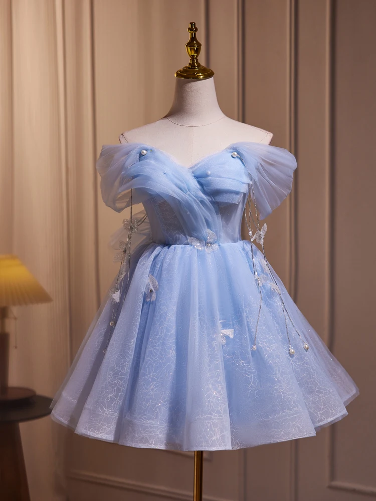 short princess dress Sassy Shortcake Petal stretch satin Princess Off the shoulder Ruffle