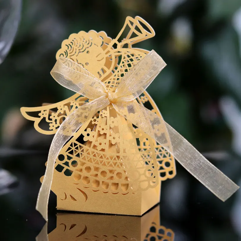 70 Pack Baptism Favor Boxes - Laser Cut Cross Design With Ribbons For Christening Party