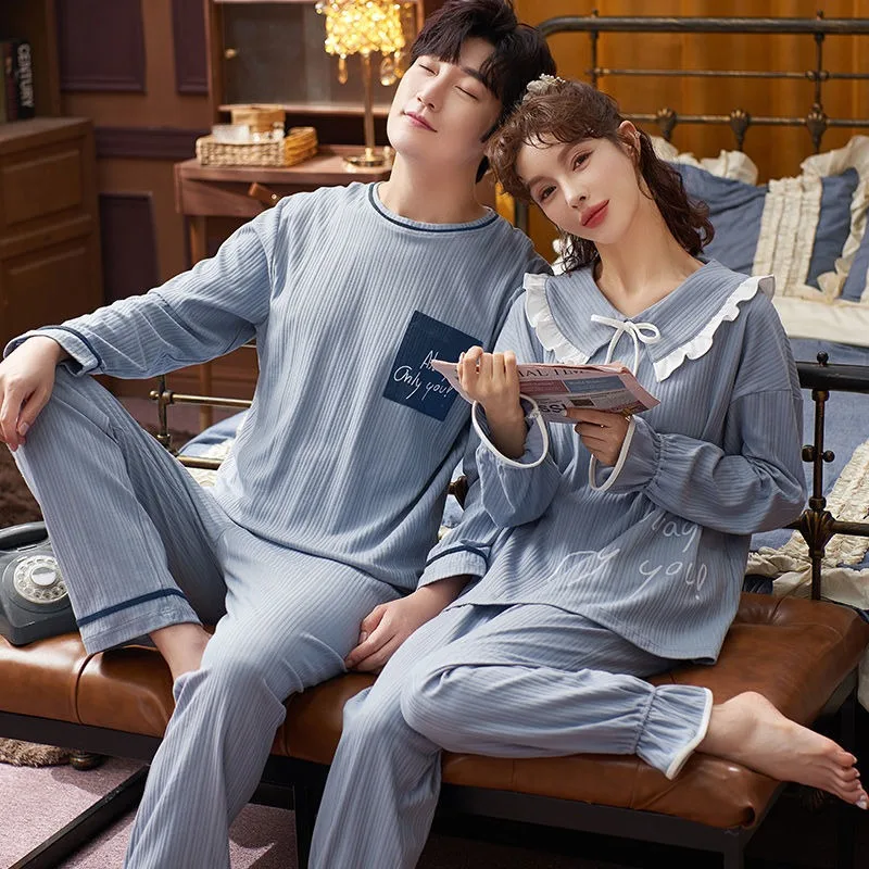 2024 New Long-sleeved Couple Pajamas Outfit Man Woman Spring Autumn Sleepwear Suit Youth Cute Cartoon Cotton Loungewear Sets