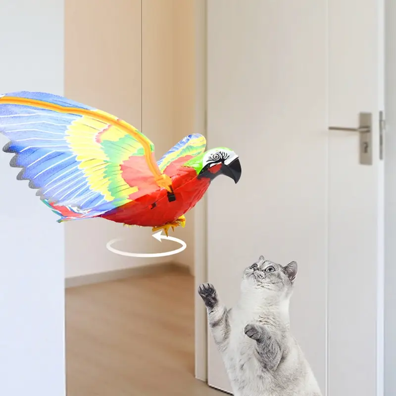 2pcs Cat Toys Simulation Electric Parrot Silent Hanging Line Flying Bird Toy Hovering Teasing Pet Training Supplies