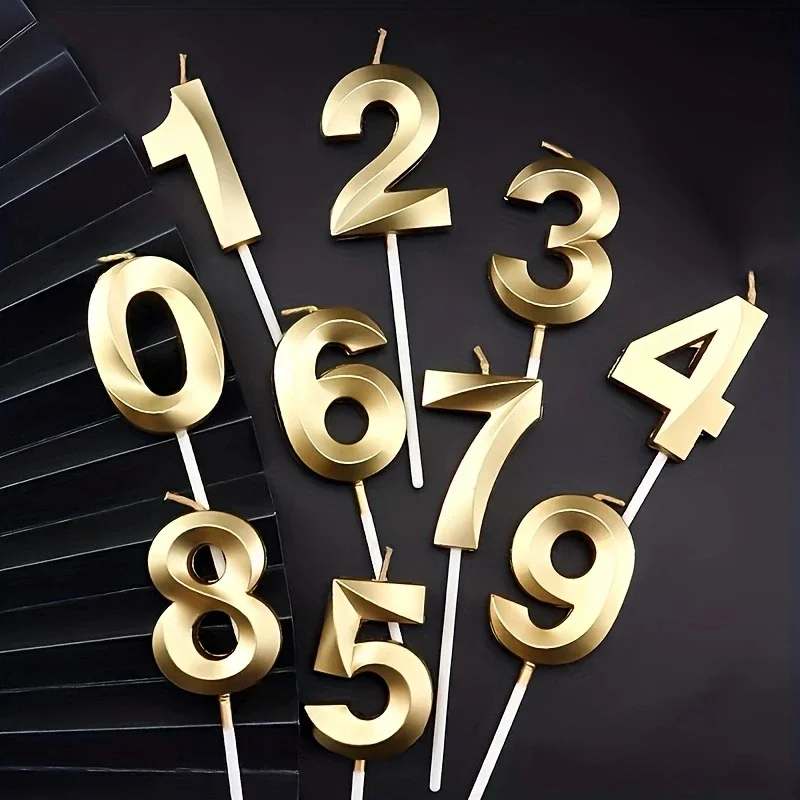 

DIY Gold Silver Number Birthday Candles House Digital Happy Birthday Candle Cake Decoration Party Creative Candles