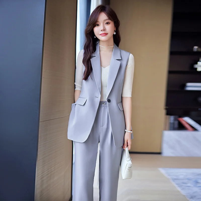 

Small Dress Pants Two-Piece Suit Lively Western Style Youthful-Looking Unique Top Super Nice Vest Business Suit Women