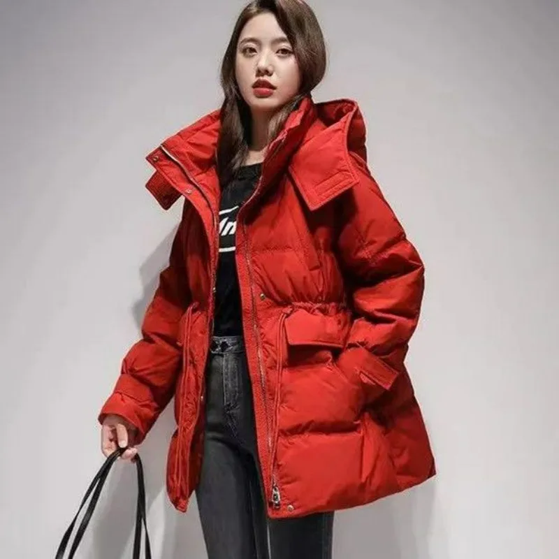 2023 New Women Down Jacket Winter Coat Female Mid Length Version Parkas Loose Thick Outwear Hooded Versatile Fashion Overcoat jumo cyly women s down jacket 2021 new korean version loose mid length zipper down padded jacket with hood thick winter outwear