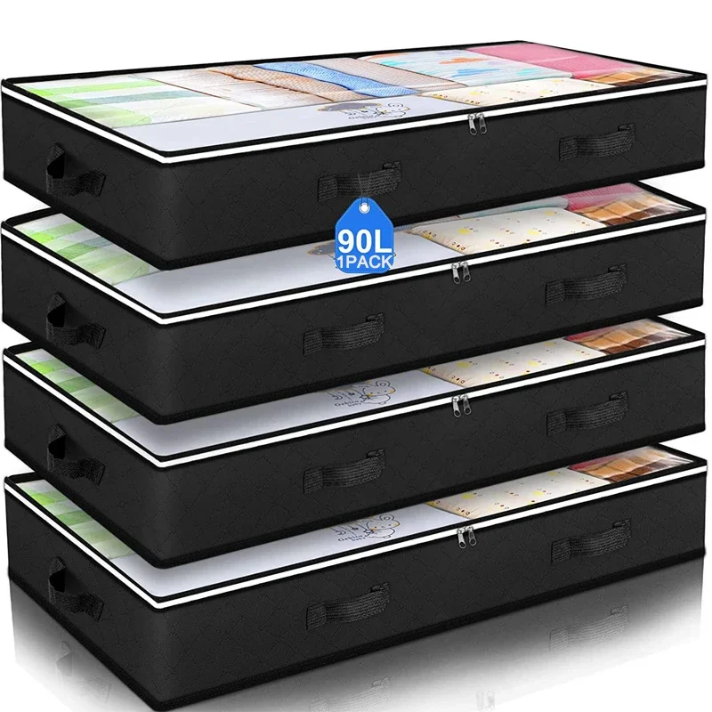 Non-woven Underbed Quilt Storage Bag Organizer Wardrobe Clothes Dust Moisture-proof Finishing Bag Foldable Storage Box 100x50x15 2