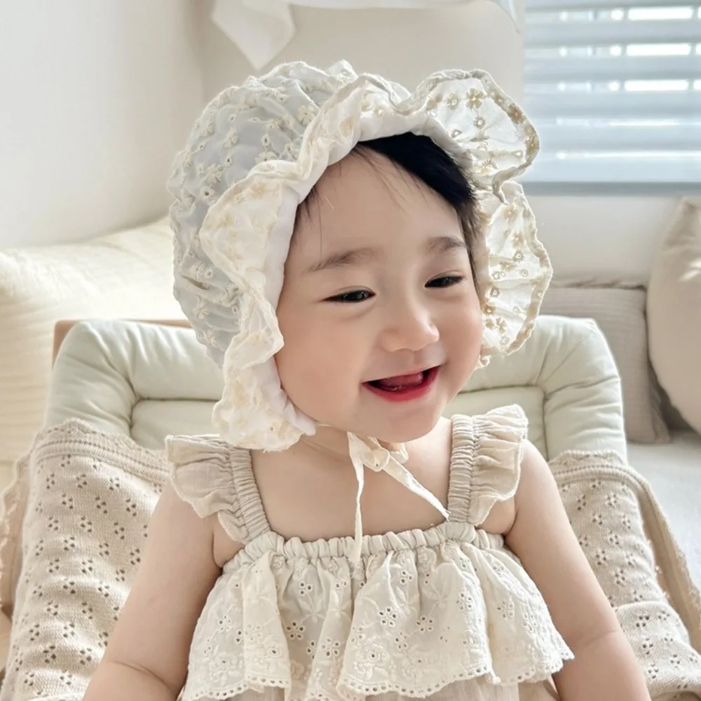 Newborn Lace Baby Fetal Cap Ruffle Flower Bonnet Hat Breathable Soft Sun Hat Toddler