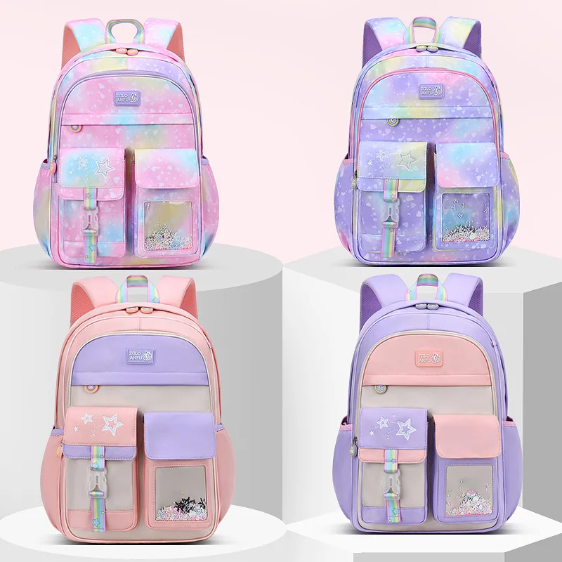 Children School Bags For Girls Kids fashion rainbow shoulder Satchel Princess Backpack teenager Schoolbag knapsack