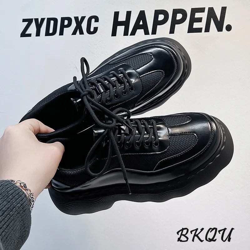 BKQU Male Daddy Shoes 2024 Spring and Autumn Mesh Breathable Black Thick Sole Casual Big Muffin Derby Shoes Advanced 3
