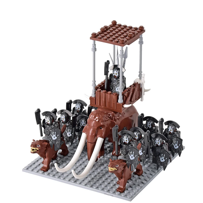 

MOC Medieval lotr Figures Orc Soldiers Raider Vargr Wolf Elephant Mount Knights Building Blocks Bricks Toys for children gifts