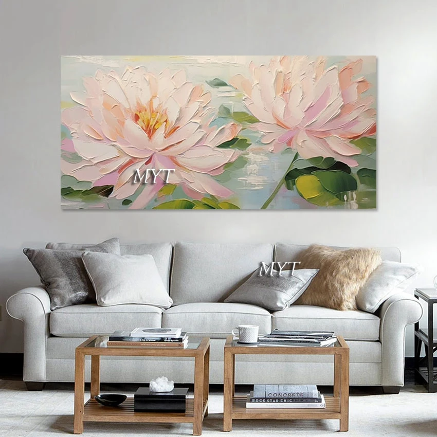 

Palette Knife Pink Abstract Flower Art Oil Painting Large Size Hand Painted Picture Home Decoration Craft Modern Canvas Art