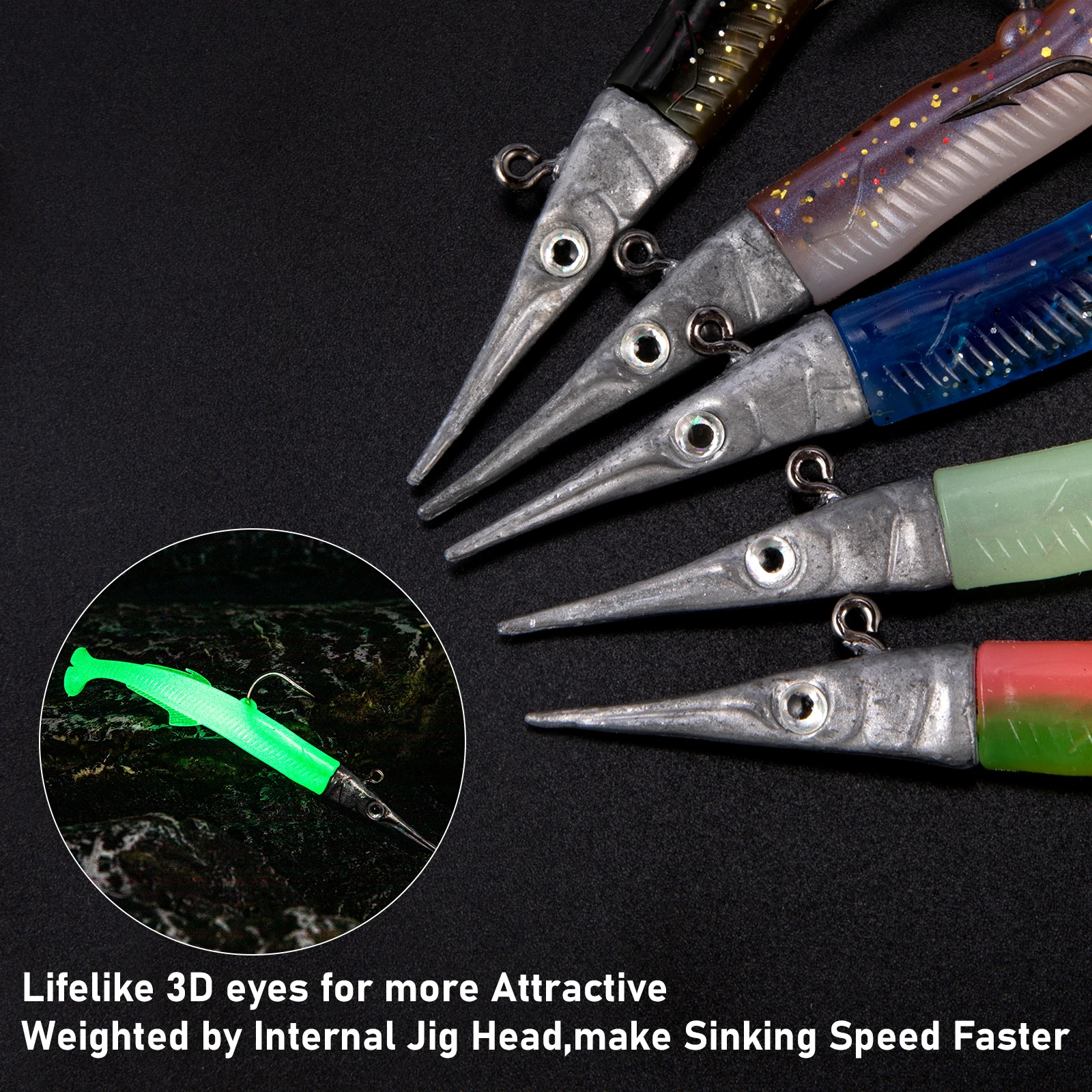 5pcs Sandeel Soft Plastic Fishing Lures with Paddle Tail Jig Heads 11.5cm/14g Swimbait for Bass Trout Pike Saltwater