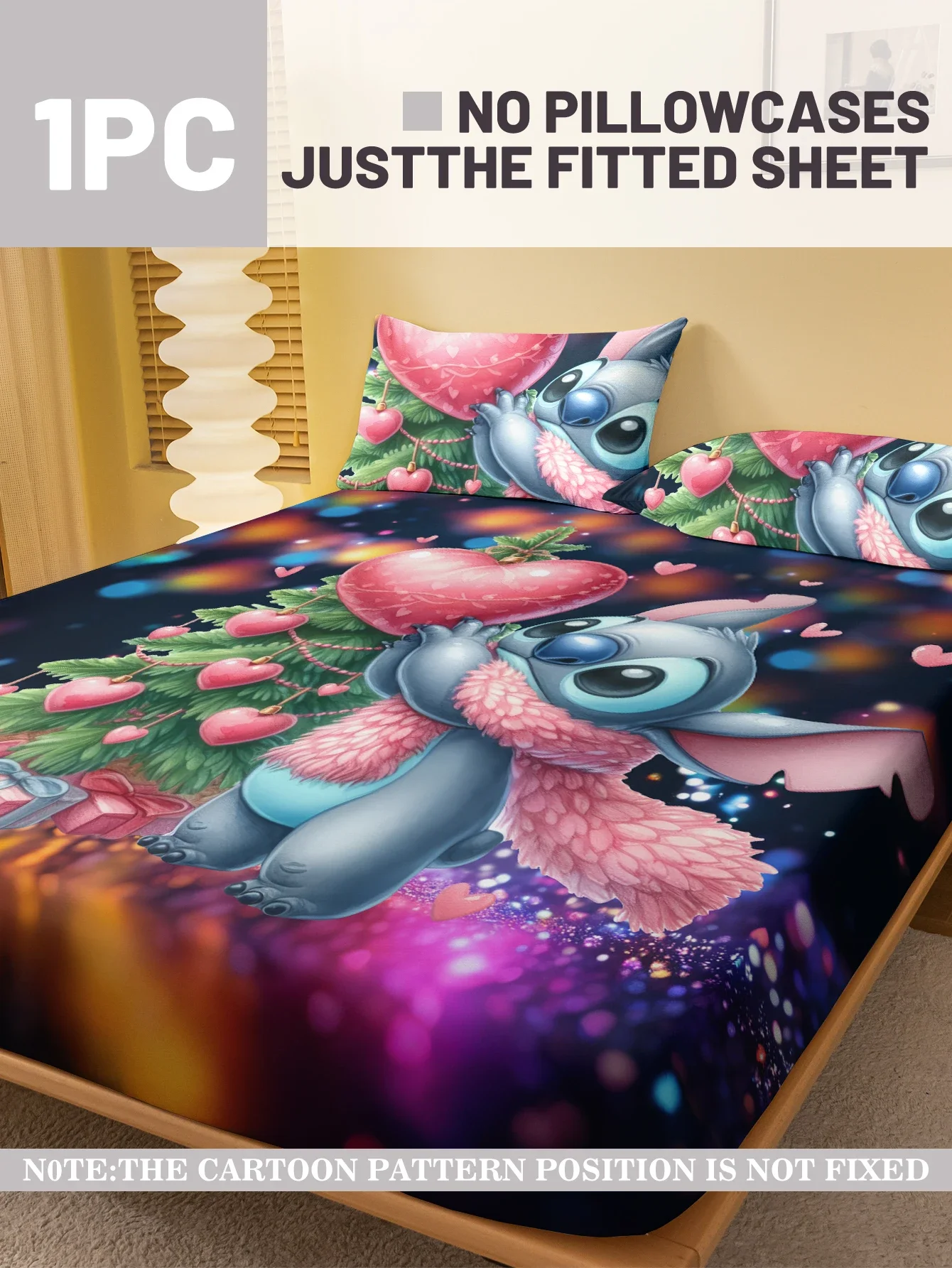1 cartoon cute Stitch pattern digital printed frosted Fitted Sheet,bedroom printed bed cover,bedding(No pillowcase) 2