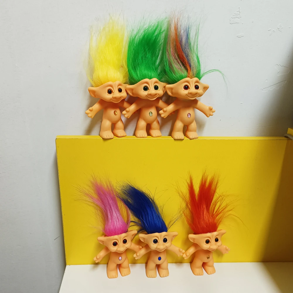 Figure Vintage Trolls Dolls Colorful Hair Anime Action Family Members Models Funny Kids Toys Children Gift Nostalgic Adult 6pcs