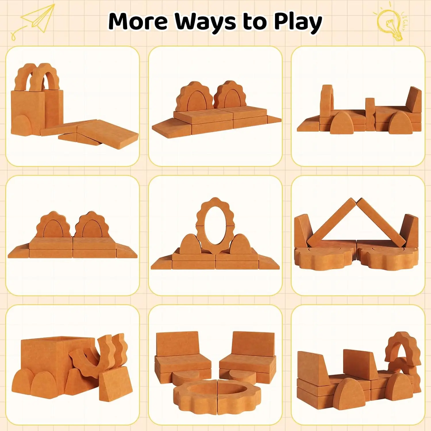 10pcs Modular Kids Play Couch, Child Sectional Sofa, Nugget Couch Large Size, Toddlers Floor Sofa W/Suede Cover, Convertible 6