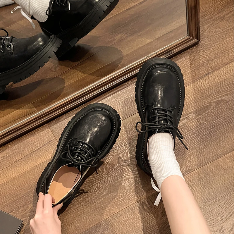 Retro Japanese Brown Loafers Thick Sole Height-Increasing Leather Women's Pumps Autumn 2024 New Mary Janes Lolita Platform Shoes 5