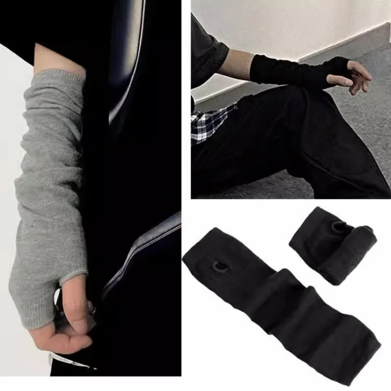 Punk Long Arm Gloves Adjustable Elastic Interval Stripe Fingerless Glove Protective Mittens Winter Nylon Arm Cover Cool Sleeves