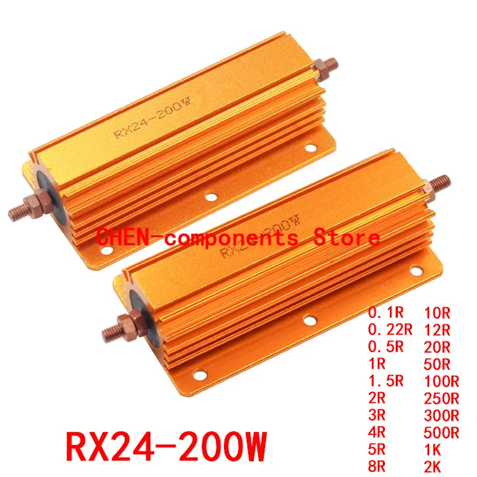 

Резисторы в алюминиевом корпусе RX24-200W, золотые, 0,1r, 0,22r, 0,5r, 1R, 1,5r, 2R, 3R, 4R, 5R, 8R, 10R, 12R, 20R, 50R, 100R, 250R, 300R, 500R, 1K, 2K