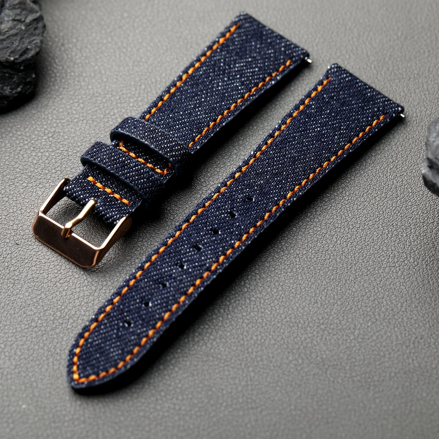 Premium Handmade Okayama Denim Leather Strap - Ultra-Thin Quick Release in Black, Brown, Blue