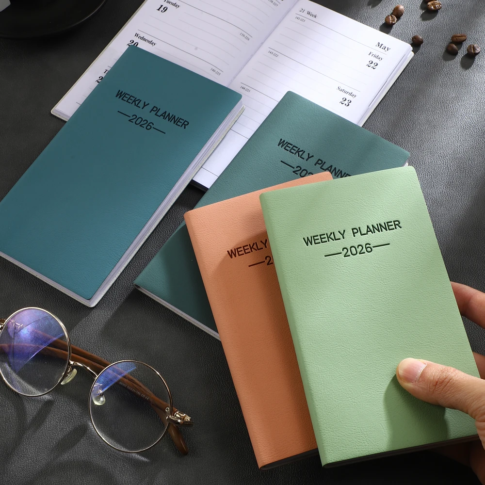 A6 size 2026 daily planner Morandi color leather calendar 64 sheets 128 page thin weekly calendar book 1pc