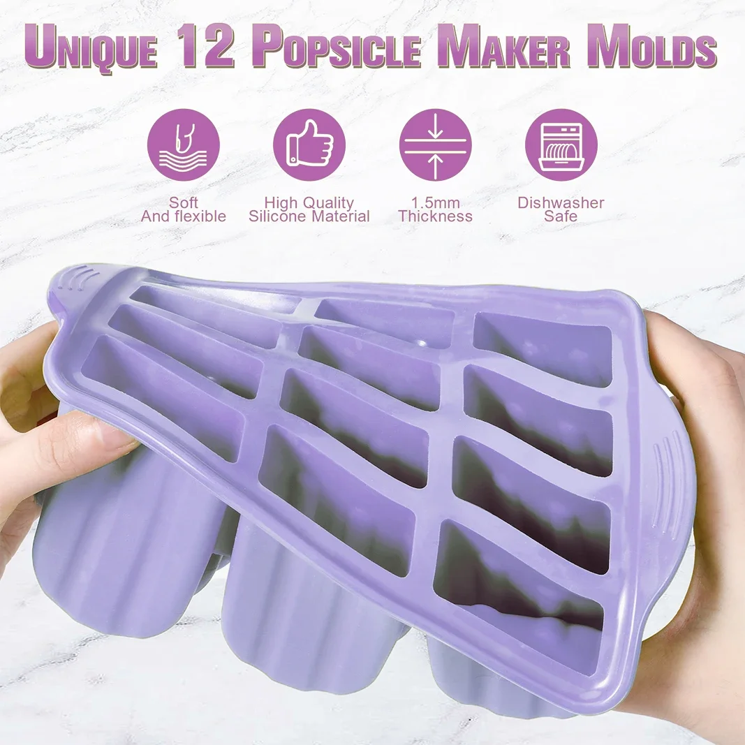 Popsicles Molds, 12 Pieces Silicone Popsicle Molds Easy-Release BPA-free Popsicle Maker Molds Ice Pop Homemade